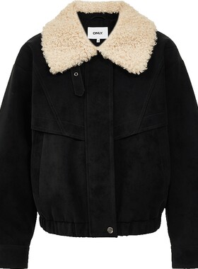 ONLY毛领宽松麂皮夹克棉服外套女