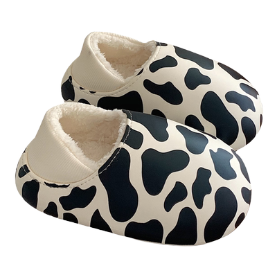 韩版可爱奶牛纹保暖防滑棉拖鞋