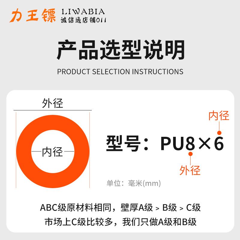 外径20mm空压机pu气管气动气泵高压橙红蓝透明黑色20*16空压软管