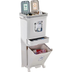 厨房垃圾桶带盖防臭家用可移动厨余干湿分离分类大容量双层带脚踏