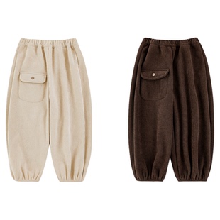 幼悠男童绒加厚复古灯芯条绒裤2025冬季本布包边防风保暖休闲裤子