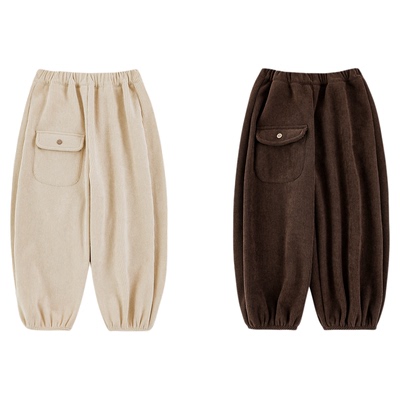 幼悠男童绒加厚复古灯芯条绒裤2025冬季本布包边防风保暖休闲裤子