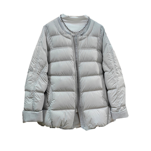 米灰色排骨圆领羽绒服女拼接时尚洋气设计感大码女装冬季新款外套