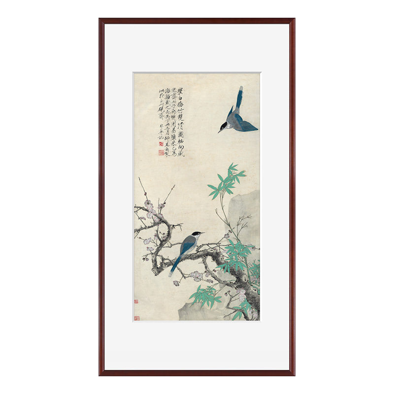 工笔花鸟新中式风走廊竖幅国画