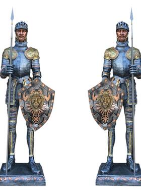 中世纪复古雕塑武士盔甲模型酒吧