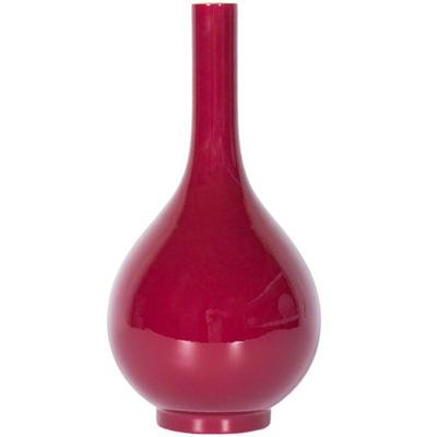 宁封窑景德镇胭脂红色釉陶瓷花瓶