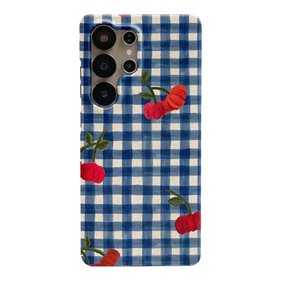 蓝格子红瓜高级感适用三星S25ultra手机壳s24/s23/s22note20ultra半包硬壳韩国涂层菲林个性创意新款