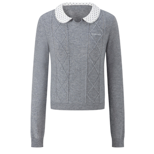 HERLIAN 2026年春季新品波点娃娃领撞色套头针织衫女上衣