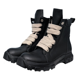 ro鞋子男真皮增高厚底高帮板鞋五芒星暗黑铆钉短靴子休闲马丁靴潮