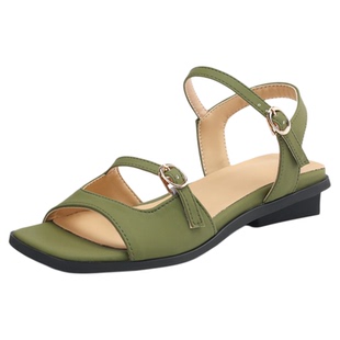 ladyblack复古粗低跟休闲露趾一字扣带夏季软底凉鞋女大码子41-43