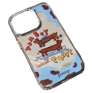 pomp 原创三色小狗镜面个性时尚撞色手机壳适用iPhone15苹果12/13promax创意