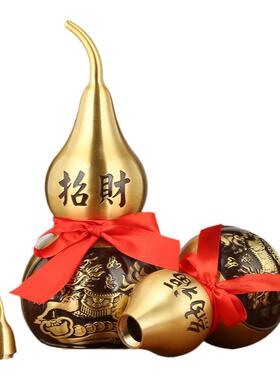 麒麟铜葫芦客厅摆件真纯黄铜开盖空心开口大小号桌面装饰品工艺品