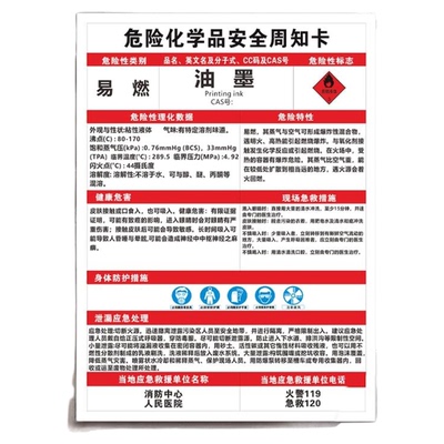 油墨危险化学品周知卡易燃腐蚀
