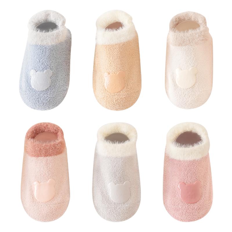 婴儿地板袜秋冬款加绒婴幼儿鞋袜宝宝冬季袜套防滑加厚软底学步袜