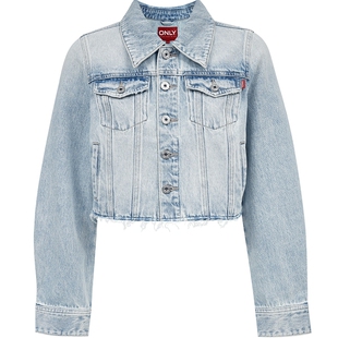 ONLY2026春季新款复古水洗工艺正肩长袖单排扣翻领牛仔外套女