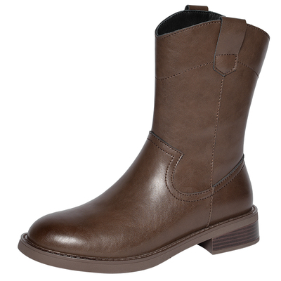 REEMOOR复古真皮中筒靴