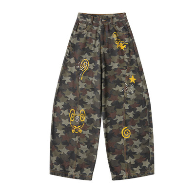 星星烫珠迷彩弯刀裤长裤