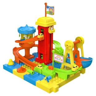 游乐园积木轨道旋转木马男孩轨道益智闯关竞技拼装汽车玩具海盗船