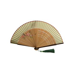 月亮扇 小清新6.6寸女扇草绿色折扇舞蹈汉服扇子纳凉便携小扇子