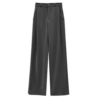 高级灰窄版束腰西装直筒裤子