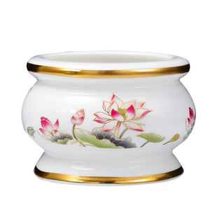 陶瓷莲花烧香炉家用室内插香供奉上香焚香香炉碗佛堂神供香炉摆件