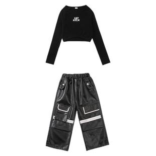 爵士舞衣服上衣长袖红色女童jazz穿搭街舞练功儿童舞蹈服装潮套装