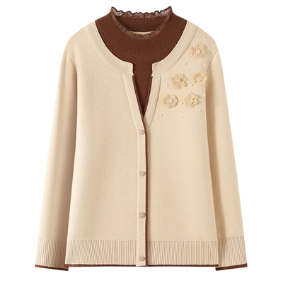 妈妈冬装假两件毛衣加绒保暖内搭