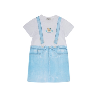 PawinPaw卡通小熊童装夏女童纯棉休闲假背带T恤连衣裙