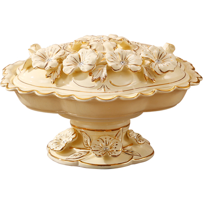 欧式陶瓷干果盘收纳盒分格带盖子