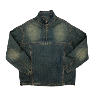 套头牛仔夹克男水洗做旧日系复古青年工装全棉春秋季立领宽松外套