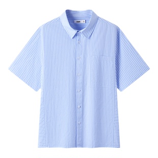 森马短袖衬衫男夏季时尚百搭条纹衬衣2026新款纯棉宽松翻领上衣