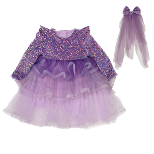 高端女童公主裙秋冬款2025新款儿童装洋气加绒亮片生日礼服蓬蓬裙