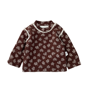 女童冬季加绒打底衫洋气宝宝百搭碎花上衣小女孩保暖内搭衣服冬天