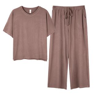 睡衣女夏季莫代尔短袖长裤夏天冰丝女士休闲宽松大码夏款女家居服