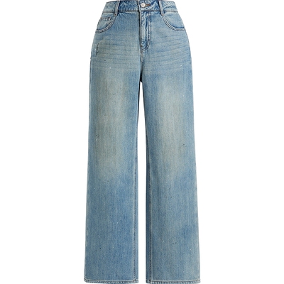 红袖商场同款HOPESHOW2025秋新款女装全棉复古水洗泼墨直筒牛仔裤