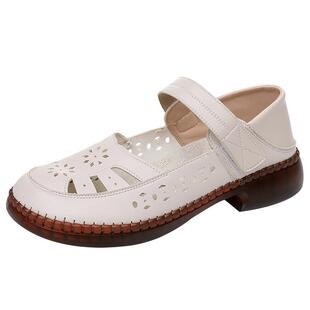 老北京布鞋女夏季凉鞋镂空透气民族风罗马鞋牛筋软底中老年妈妈鞋