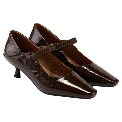 fed方头玛丽珍春季新款女鞋褐釉凝时单鞋复古高跟小皮鞋女款CA291