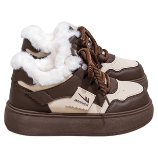 回力加绒板鞋女款棉鞋2025冬季新款保暖厚底女鞋毛毛鞋百搭高帮鞋