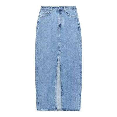 做旧显瘦遮胯开叉牛仔半身裙