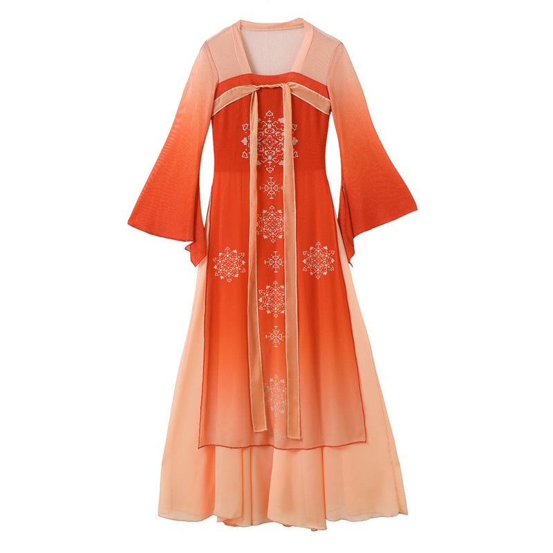 古典舞蹈服装飘逸女汉唐齐胸裙表演练功服飘带身韵演出服长款纱衣