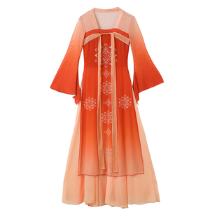 古典舞蹈服装飘逸女汉唐齐胸裙表演练功服飘带身韵演出服长款纱衣