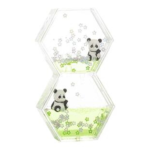 透明亚克力熊猫油滴沙漏液体流沙瓶儿童生日礼物办公桌面装饰摆件