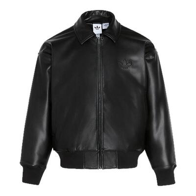 adidas阿迪达斯三叶草PU皮夹克2026春男加绒保暖大LOGO外套IA7525