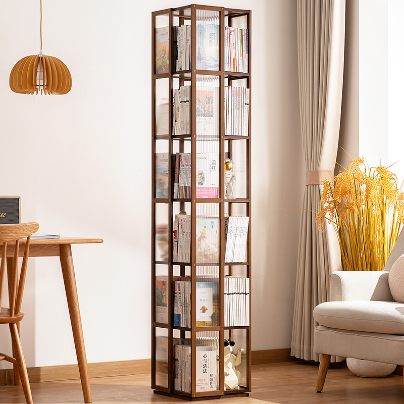 旋转书架落地置物架书柜子家用儿童客厅简易靠墙展示柜实木杂物柜
