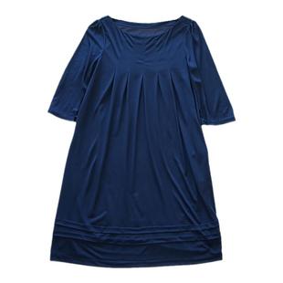 春秋夏季女士七分袖连衣裙圆领女装纯色雪纺裙子黑色9763女裙