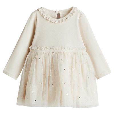 HM童装女婴裙子冬季薄纱裙摆连衣裙圆领公主裙1305239