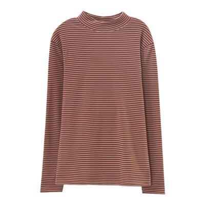 女士秋冬半高领条纹内搭打底衫2025新款洋气妈妈德绒保暖长袖上衣