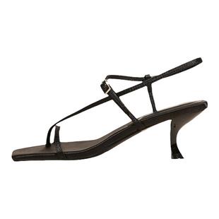 佐一不服绸缎一字带时装夹趾细带猫跟凉鞋女设计感小众高跟鞋夏季