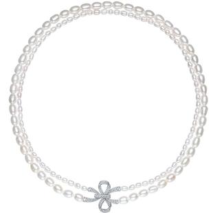 周六福S925银珍珠项链女优雅双层小米珠锁骨链新年礼物送妈妈