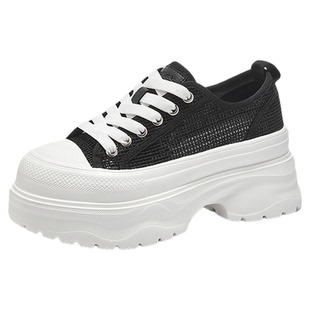 MILLIE'S/妙丽2025夏新款透气松糕女鞋网面增高厚底小个子小白鞋